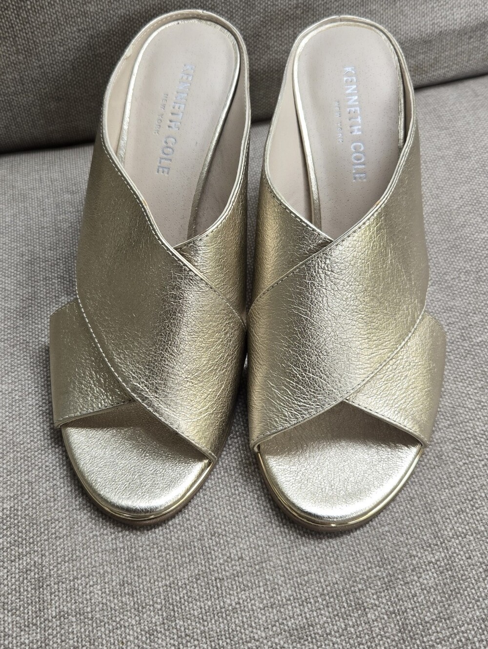 Kenneth Cole Lyra Metallic Gold Crisscross Mule Slides